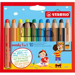 STABILO® Buntstift, Wasserfarbe&Wachsmalkreide - STABILO woody 3 in 1 - 10er Pack - mit 10 verschiedenen Farben