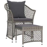 vidaXL 2-tlg. Garten-Lounge-Set mit Kissen Grau Poly Rattan