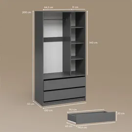 livinity® Trento Kinderkleiderschrank 100 x 50 x 200 cm grau