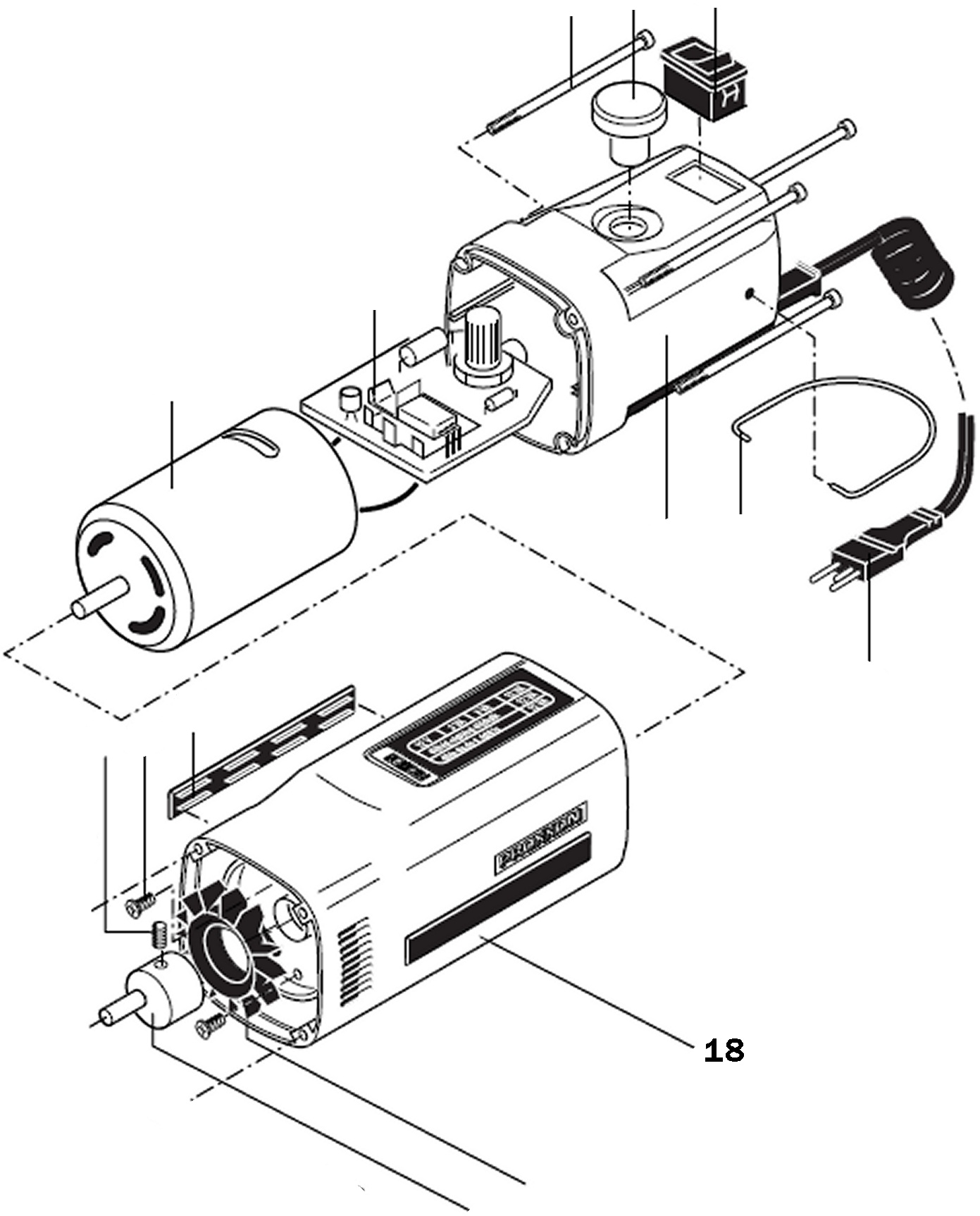 PROXXON 28534-18 Motorgehäuse inkl. Schutzleisten für Stichsäge STS 12/E STS/E 12 Volt
