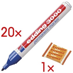Edding 20x Permanent-Marker »3000« inkl. 1x Karamellbonbons »Karamell Riesen« blau