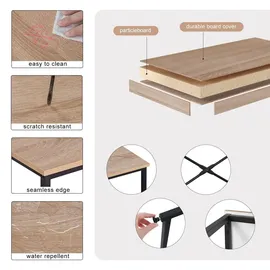 Woltu - Holz mit Eisen-Gestell Computertisch Bürotisch Schreibtisch PC Tisch Arbeitstisch Esstisch Große Desktop Design, Heller Eiche+schwarz