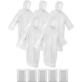 Regenponcho-Set, bunt, Einweg-Regenponcho für Erwachsene, mit Kapuze und Ärmeln (transparent), 5 Stück