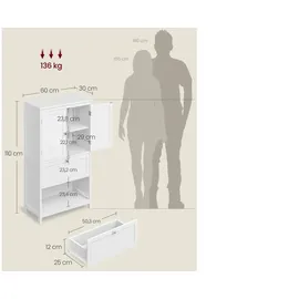 VASAGLE Badschrank weiß 60,0 x 30,0 x 110,0 cm
