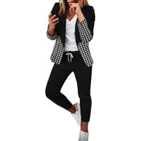 Hosenanzug Damen Elegant 2 Teiler Anzug Festlich Casual Hosenanzüge für Damen Blazer+Hosen Zweiteiler Business Outfit Frauen Hochzeit Fashion Two Piece Set Große Größen - XL