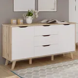 Forte Sideboard 149,1 x 76,7 x 42 cm Planked Eiche / Weiß