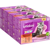 Whiskas Junior Katzennassfutter Klassische Auswahl in Sauce, 48 Portionsbeutel,