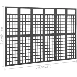 vidaXL Spalier/paravent 6-teilig Massivholz Tanne Schwarz 242,5x180 cm