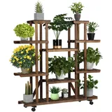 Yaheetech Blumenregal Holz 6 Ebenen Blumenständer Blumenbank mit Rädern für Balkon Wohzimmer Outdoor Garten