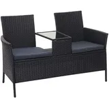 Poly-rattan Sitzbank Mit Tisch Hhg-243, Gartenbank Sitzgruppe Gartensofa, 132cm Schwarz, Kissen Dunkelgrau
