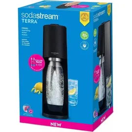 Sodastream Terra black + 2 PET-Flaschen 1 l + Zylinder