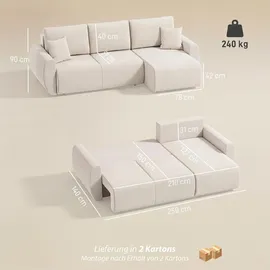 Homcom Ecksofa mit Schlaffunktion 3er Schlafsofa mit Umkehrbarer Chaiselongue - Creme