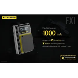Nitecore USB-Ladegerät mit LCD-Display FX1 für Fujifilm NP-W126 / NP-W126S