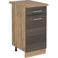 Vicco Küchenunterschrank R-Line, Edelgrau/Goldkraft Eiche, 40 cm, AP Eiche