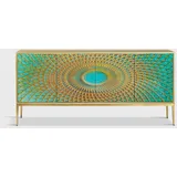 KAWOLA Sideboard LAGO 4 Türen Glas grün Fuß Edelstahl goldfarben
