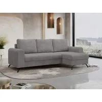 MKS MEBLE Cord Ecksofa - L-Form Cord Sofa mit Schlaffunktion - Wohnlandschaft L Form, Ecksofa mit Schlaffunktion und Bettkasten, Schlafsofa mit Bettkasten, Couch mit Schlaffunktion - Hellgrau Hugo