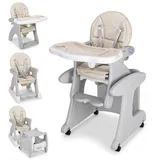 oyajia Kinderstuhl 3 in 1 Babystuhl Kinderstuhl Stuhl mit Spieltisch (Kinderhochstuhl wandelbar zu Lerntisch mit Kinderstuhl), einstellbarer Winkel, abnehmbar, mit Räder grau