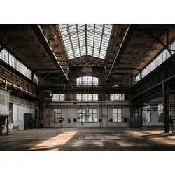 Fototapete PAPERMOON "LEERE FABRIKHALLE-VERLASSENER ORT VINTAGE WANDTAPETE", bunt, B:3,50m L:2,60m, Vlies, Tapeten