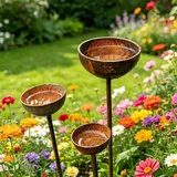 Vasedre 3er Regenfänger Gartenstecker Rost, Vogeltränke & Insektentränke, Rostige Gartendeko Metall für Draußen Wetterfest, Rostdeko Gartenstecker Beetstecker Topfstecker (A)
