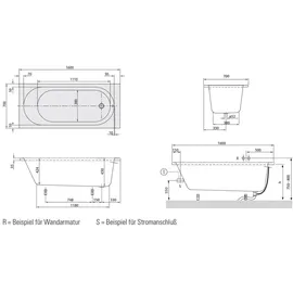 Villeroy & Boch O.novo Rechteck-Whirlwanne 70 x 160 cm (UCE160CAS2A2V01)