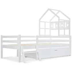 Merax Hochbett für Erwachsene, Hausbett mit Schublade und Leiter 90x200cm Kiefer
