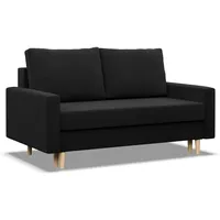 Mebligo - Sofa mit Schlaffunktion und Bettkasten Blank, 2 Sitzer Sofa 152 cm Breit, Schlafsofa, Ausziehbares Couch auf Holzfüßen, Sofa Wohnzimmer, Schlafcouch - Sofa Schwarz