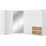 Rauch Möbel Eckkleiderschrank, Weiß, Eiche Artisan, 8 Fächer, 2 Schubladen, 208x197x298 cm, Blauer Engel, Goldenes M, BQ - Bündnis für Qualität, Made in Germany, Schrankfront mit Spiegel, Schlafzimmer, Kleiderschränke, Eckschränke
