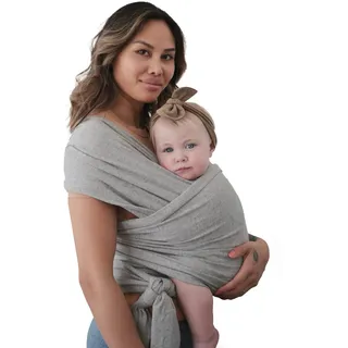 Mushie Tragetuch für Neugeborene & Babys | 100% Bio-Baumwolle | Mit einer integrierten Tasche | von 3,6-14,9 kg | Atmungsaktiv, um Überhitzung zu vermeiden | Gray Melange