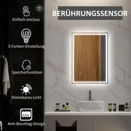 Homcom Badspiegel mit LED-Leuchte, 70 x 50 cm Silber