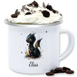 Emaille Tasse Blechtasse - Süßer Kleiner Drache mit Namen I Nachtdrache I Dragon I Drachen I Drachenzähmen - 300 ml - Weiß Silber - dragons becher drachenmotiv name personalisierte und