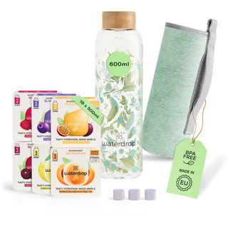 waterdrop® Starter Set Glass – 600ml Glasflasche + 18 Würfel Vitamine, vegan, zuckerfrei 1 Pc