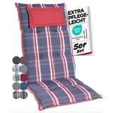 gardisun Gartenstuhlauflagen Hochlehner mit Kopfteil I Extra Dicke Sitzauflagen I Made in Europe I Polsterauflagen für Hochlehner I Auflagen mit extra hohem Komfort I 5er Set I Blau-Rot-Kariert