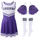 WISREMT Kinder Mädchen Halloween Cheerleader Kleid Cheerleading Outfit Cheer Uniform Kleidung Sets + Pom Poms + Tube Socken 3-12Y