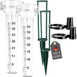 Lantelme 2 Stück Regenmesser mit Erdspieß und Halter im Set 24cm | Behälter für Regenwassermessung Gartenbewässerung | Niederschlagsmesser Kunststoff Glas Wetterfest stabil für Garten Außenbereich