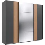 WIMEX Schwebetürenschrank WIMEX "Malaga", grau Graphit, akustiklamellen nachbildung in artisan eiche nachbildung), B:270cm H:208cm T:65cm, Spanplatte, Schränke, Schwebetürenschrank, Kleiderschrank 3-türig mit Akustiklamellen-Optik und Spiegel