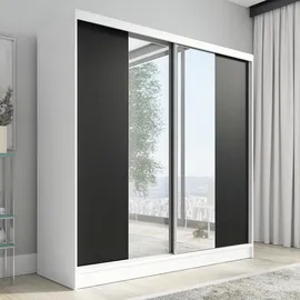 A&J MöbelLand Schwebetürenschrank SOLO 200 x 215 x 59,5 cm Weiß/Schwarz