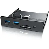CSL USB 3.2 Gen.1 Front Panel aus Metall, interner Cardreader, Speicherkartenleser, bis zu 5 Gbit/s, 5 Schnittstellen, schwarz