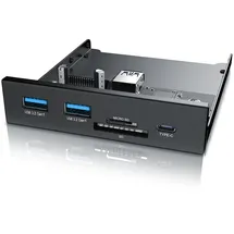CSL USB 3.2 Gen.1 Front Panel aus Metall, interner Cardreader, Speicherkartenleser, bis zu 5 Gbit/s, 5 Schnittstellen, schwarz