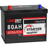 Langzeit Asia Autobatterie 12V 80Ah 650A/EN Starterbatterie +Pluspol Links 70Ah