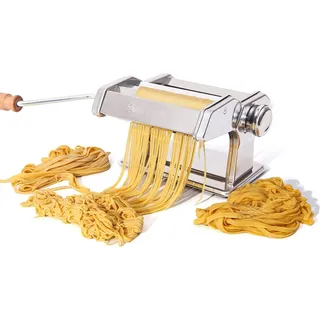 cubesu Nudelmaschine manuell Edelstahl Pasta-Maker mit Holzgriff