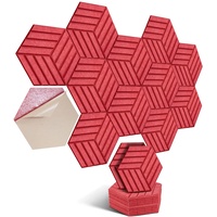Hexagon Akustikplatten selbstklebend 12 Stück I Schallabsorber Schallschutz mit hoher Dichte für Wand Decken Holz & Tür - Akustikpanel Schallschutzplatten, 30x26x0.9cm,Streifen,Rot