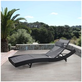 MCW Sonnenliege Phoenix, Relaxliege Gartenliege Liege, Poly-Rattan ~ anthrazit, Bezug grau