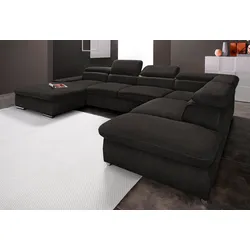Wohnlandschaft SIT & MORE "Alcudia U-Form", schwarz, B:349cm H:73cm T:226cm, Primabelle-Microfaser, Korpus: Luxus-Kunstleder / Sitz und Rücken: Struktur (100% Polypropylen), Korpus: Struktur (100% Polypropylen) / Sitz und Rücken: Struktur (100% Polyester), Sofas, wahlweise mit Bettfunktion