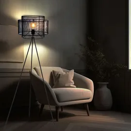 GLOBO Stehlampe Stativleuchte Metall Stehleuchte schwarz Deckenfluter rund Käfig Wohnzimmer, Metall, Fassung 1x E27, Dxh 60x150 cm
