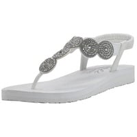 Skechers Zehensteg Flip-Flop Meditation-Stars und Sparkle-Rund-Strasssteine für Damen, Riemchen, Weiß/Silber, 37 EU - 37 EU