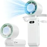 Handventilator, Tragbarer Ventilator, Mini Lüfter, Mini Ventilator, Nackenventilator, 1-199 Geschwindigkeiten, mit Kühlfunktion, 5000mAh Akku - Weiß