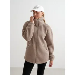 Damen Casual Fleecejacke Pile Dunkelbeige Cappuccino-Beige L