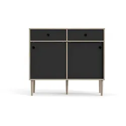 Penny Sideboard 2 Schiebetüren und 2 Schubladen Hickory-Dekor und matt schwarz.