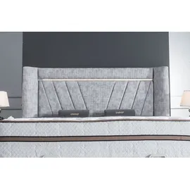 Villa Möbel LUSSAT Polsterbett 90x200 - Farbe: Grau - Set: Bettkasten-Kopfteil - Grau