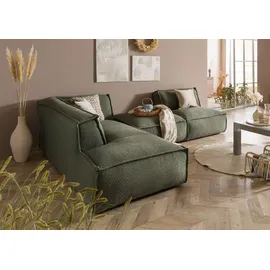 Massivmoebel24 Ecksofa inkl. Hocker 195x220x79 Polyester grün RAVENNA